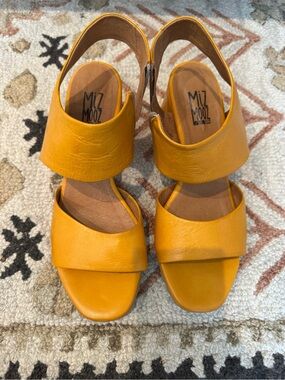 Miz Mooz Mustard Yellow Two-Band Leather Slingback Sandals